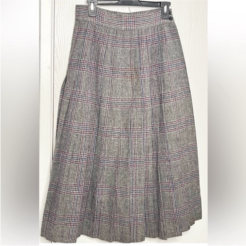 Christian Dior Vintage Wool Plaid Pleated Academia Maxi Skirt Size 8